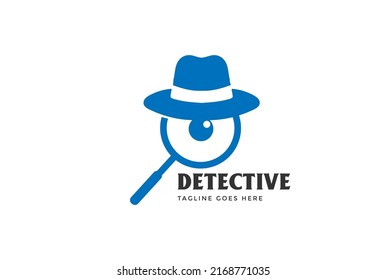 Simple Minimalist Detective Hat with Eye Camera Vision Magnifier Glass Logo Design Vector