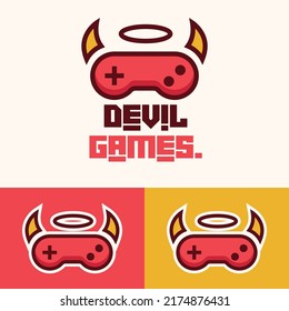 simple minimalist devil gamepad joystick logo design