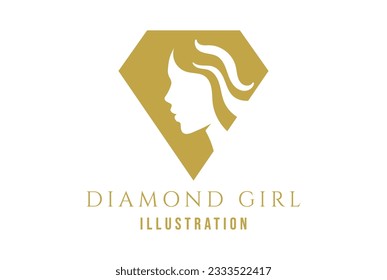 Piedra simple minimalista de encaje de diamante con mujer de belleza cara a cara de icono de joyería Vector de ilustración