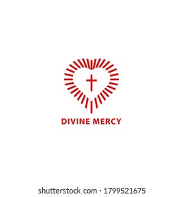 Simple and minimalist divine mercy logo, with christian cross, heart, and light in white background