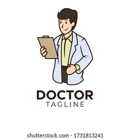 Simple minimalist doctor mascot logo design template with isolated white background.