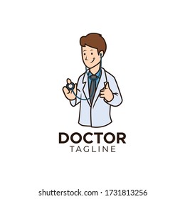 Simple minimalist doctor mascot logo design template with isolated white background.