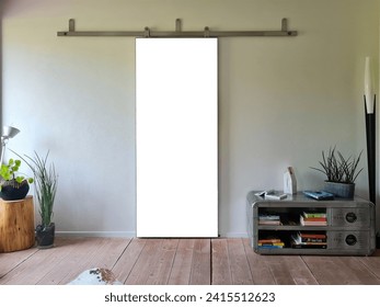 simple minimalist door frame mockup poster on door with decoration