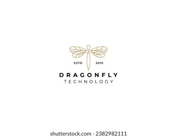 Simple and minimalist dragonfly logo design. Outline dragonfly logo