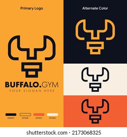 simple minimalist dumbbell buffalo head logo design
