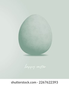 Simple Minimalist Easter Holidays Vector Card. Big Green Egg and White Handwritten Wishes on a Light Mint Green Background. Elegant Easter Illustration ideal for Card, Greetings.