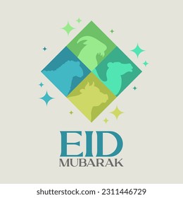 Simple Minimalist Eid Al Adha Banner With Sacrifice Animal Colorful Silhouette Design