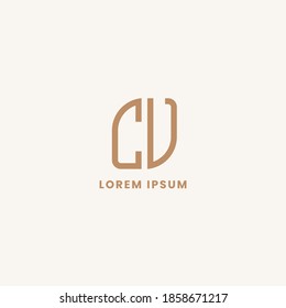 Simple, minimalist, and elegan geometric letter CV monogram logo with rounded style