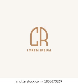 Simple, minimalist, and elegan geometric letter CR monogram logo with rounded style