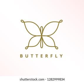 simple minimalist elegant continuous line butterfly icon vector logo design template