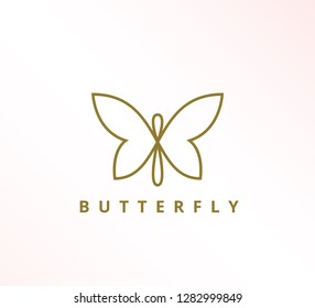 simple minimalist elegant continuous line butterfly icon vector logo design template