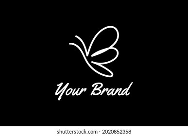 Simple Minimalist Elegant Flying Butterfly Continuous Line Logo Design Vector