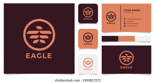 Simple and minimalist emblem eagle logo with icon, color palette, and business card