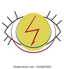 Simple minimalist eye with flash. Danger in the eye. Eyeball with lightning vector illustration design