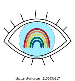 Simple minimalist eye with rainbow. Hope in the eye. Eyeball with rainbow vector illustration design