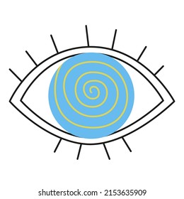 Simple minimalist eye with spiral. Hypnosis eye. Eyeball with disorientation magic vector illustration design