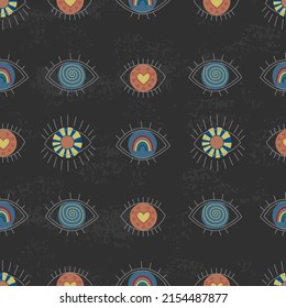 Simple minimalist eyes. Mystic symbol in the eye seamless pattern. Eyeball vector illustration design. Repeatable pattern textile