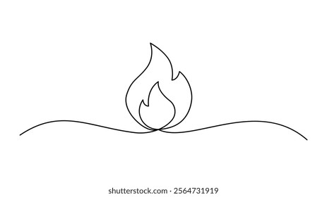 Simple and minimalist  Fire icon continuous one-line drawing, Fire continuous line icon, Flame linear icon, Vector illustration