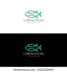Simple Minimalist Fish Line Monogram Symbol Icon Logo Design Vector