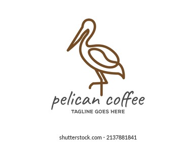 Simple Minimalist Flamingo Pelican Stork Heron Bird with Coffee Line Outline for Cafe Logo Design Vector