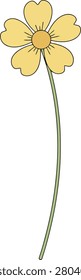 Simple Minimalist Flat 2D Graphic Illustration of a Dainty Wildflower Bloom Growing on a Single Green Stem