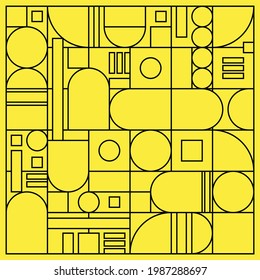 Simple minimalist flat black outline abstract artwork poster. Circle and semicircle vector pattern design in modern Scandinavian style. Great for branding, wallpapers, backgrounds, web and banners.