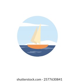simple minimalist flat boat logo. suitable for company logos. logo of a small boat sailing in the middle of the ocean