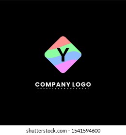 simple minimalist flat colorful rounded square Y logo letter modern design concept isolated on black background.