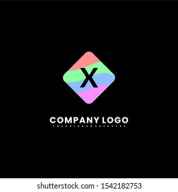 simple minimalist flat colorful rounded square X logo letter modern design concept isolated on black background.