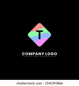 simple minimalist flat colorful rounded square T logo letter modern design concept isolated on black background.