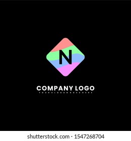 simple minimalist flat colorful rounded square N logo letter modern design concept isolated on black background.