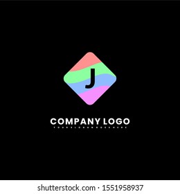 simple minimalist flat colorful rounded square J logo letter modern design concept isolated on black background.