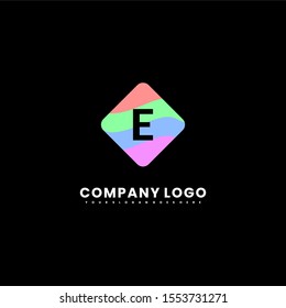 simple minimalist flat colorful rounded square E logo letter modern design concept isolated on black background.