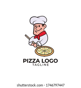 Simple minimalist flat design pizza chef mascot logo design vector template 