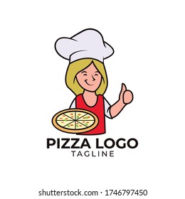 Simple minimalist flat design pizza chef mascot logo design vector template 