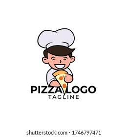 Einfache minimalistische flache Design Pizza Chefkoch Maskottchen Logo-Design Vektorvorlage 