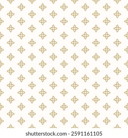 Simple minimalist floral ornament. Vector golden seamless pattern with flower silhouettes. Abstract geometric background. Gold and white minimal texture. Repeated geo design for print, print, cover