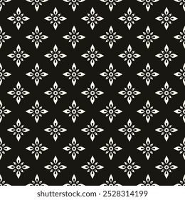 Patrón floral minimalista simple. Textura mínima sin costuras con Pequeñas Formas de flores. Abstractas fondo geométrico blanco y negro. Para imprimir, paquete