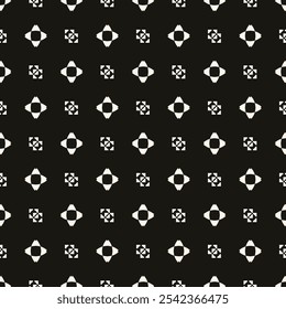 Simple minimalist floral pattern. Minimal seamless texture with small flower shapes. Abstract black and white geometric background. For print, package