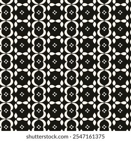 Simple minimalist floral pattern. Minimal seamless texture with small flower shapes. Abstract black and white geometric background. For print, package