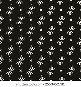 Simple minimalist floral pattern. Minimal seamless texture with small flower shapes. Abstract black and white geometric background. For print, package