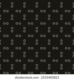 Simple minimalist floral pattern. Minimal seamless texture with small flower shapes. Abstract black and white geometric background. For print, package