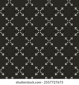 Simple minimalist floral pattern. Minimal seamless texture with small flower shapes. Abstract black and white geometric background. For print, package