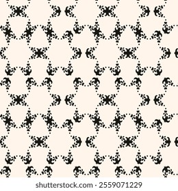Simple minimalist floral pattern. Minimal seamless texture with small flower shapes. Abstract black and white geometric background. For print, package