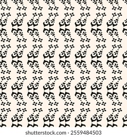 Simple minimalist floral pattern. Minimal seamless texture with small flower shapes. Abstract black and white geometric background. For print, package