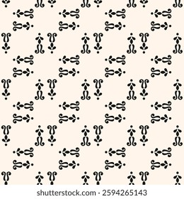 Simple minimalist floral pattern. Minimal seamless texture with small flower shapes. Abstract black and white geometric background. For print, package