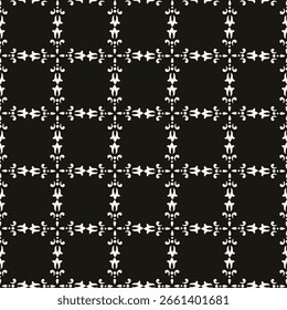 Simple minimalist floral pattern. Minimal seamless texture with small flower shapes. Abstract black and white geometric background. For print, package