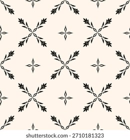 Padrão floral minimalista simples. Mínima textura sem costura com pequenas formas de flor. Fundo geométrico preto e branco abstrato. Para impressão, embalagem