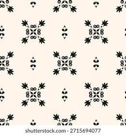 Patrón floral minimalista simple. Textura mínima sin costuras con Pequeñas Formas de flores. Abstractas fondo geométrico blanco y negro. Para imprimir, paquete