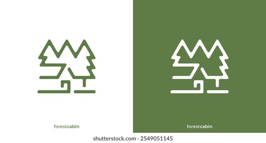 Logotipo Simples Minimalista da Cabana da Floresta. Casa Natural com Pinheira. Casa de campo de madeira do acampamento da cabine da viagem da floresta Logotipo da casa.